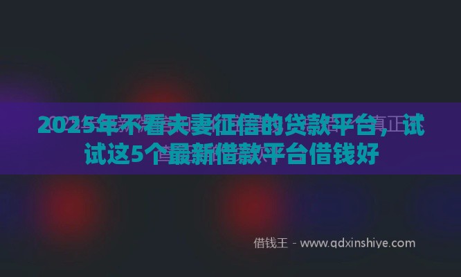 2025年不看夫妻征信的贷款平台，试试这5个最新借款平台借钱好