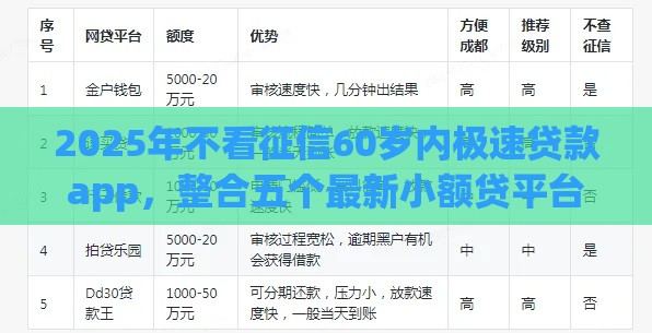 2025年不看征信60岁内极速贷款app，整合五个最新小额贷平台最容易下款