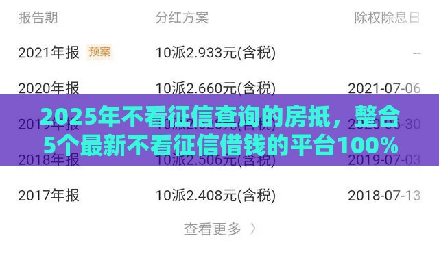 2025年不看征信查询的房抵，整合5个最新不看征信借钱的平台100%能借到