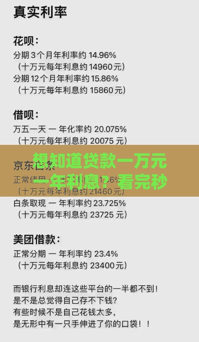 想知道贷款一万元一年利息？看完秒懂