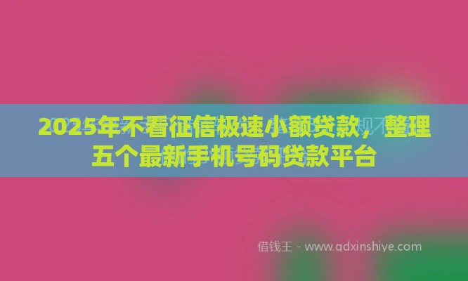 2025年不看征信极速小额贷款，整理五个最新手机号码贷款平台