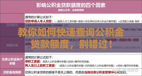 教你如何快速查询公积金贷款额度，别错过！