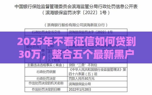 2025年不看征信如何贷到30万，整合五个最新黑户借贷平台