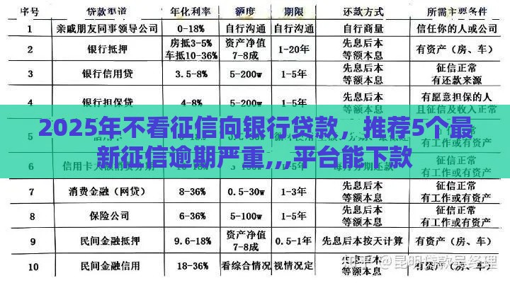 2025年不看征信向银行贷款，推荐5个最新征信逾期严重,,,平台能下款