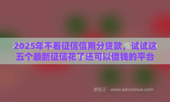 2025年不看征信信用分贷款，试试这五个最新征信花了还可以借钱的平台