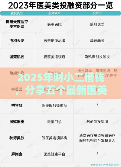 2025年财小二借钱，分享五个最新医美贷款平台
