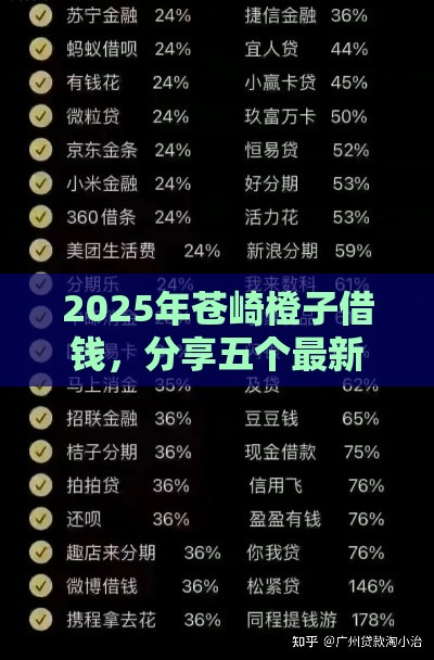 2025年苍崎橙子借钱，分享五个最新网贷平台利息排行