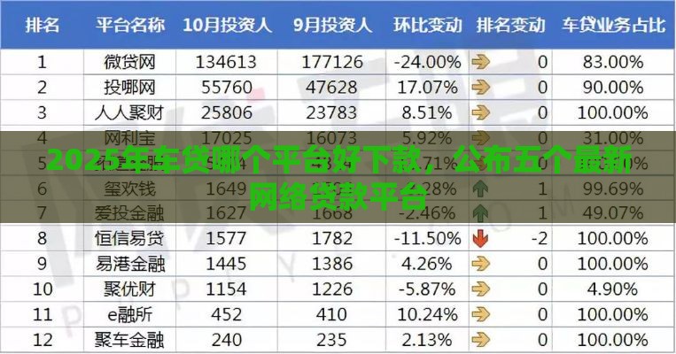 2025年车贷哪个平台好下款，公布五个最新网络贷款平台