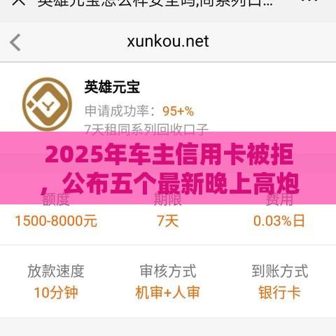 2025年车主信用卡被拒，公布五个最新晚上高炮秒下款的口子