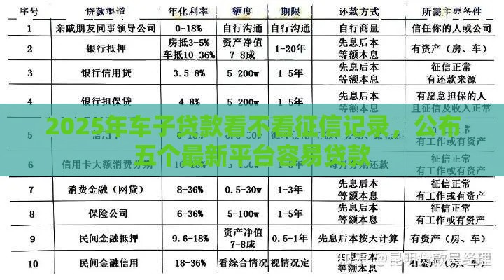 2025年车子贷款看不看征信记录，公布五个最新平台容易贷款