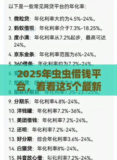 2025年虫虫借钱平台，看看这5个最新网贷口子