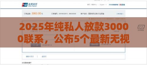 2025年纯私人放款30000联系，公布5个最新无视风控10000必下口子
