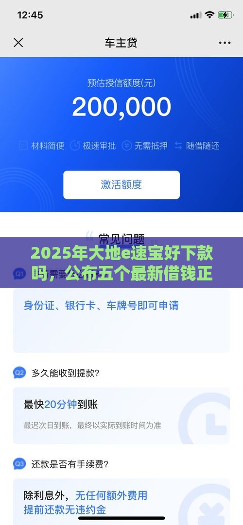 2025年大地e速宝好下款吗，公布五个最新借钱正规平台