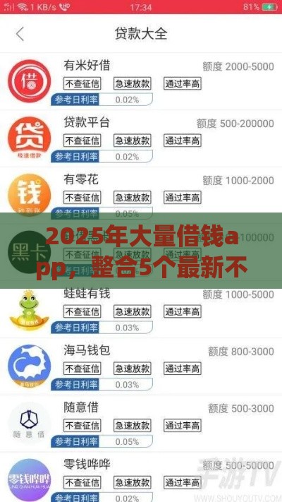 2025年大量借钱app，整合5个最新不需征信的贷款平台