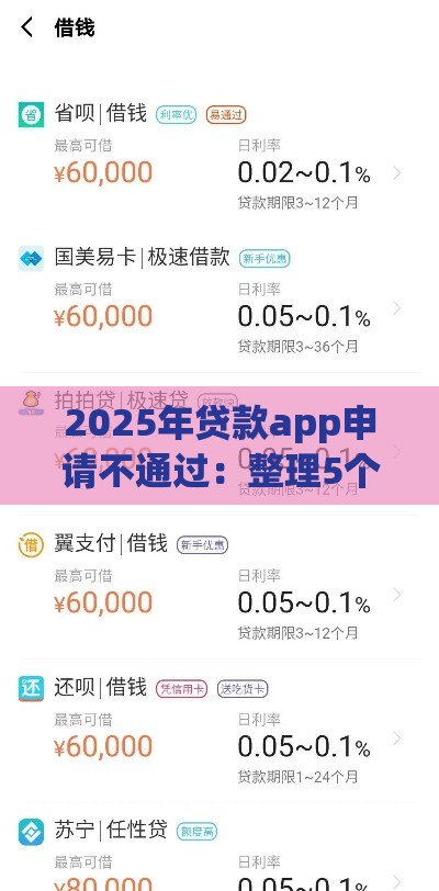 2025年贷款app申请不通过：整理5个2025热门借钱容易的平台