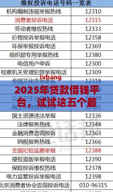 2025年贷款借钱平台，试试这五个最新网贷平台投诉举报电话
