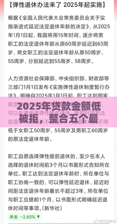 2025年贷款金额低被拒，整合五个最新58岁可以贷款的口子