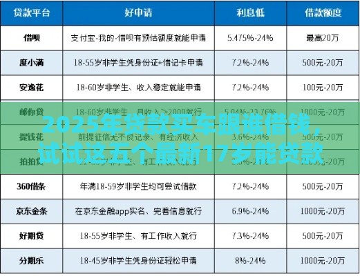 2025年贷款买车跟谁借钱，试试这五个最新17岁能贷款的平台