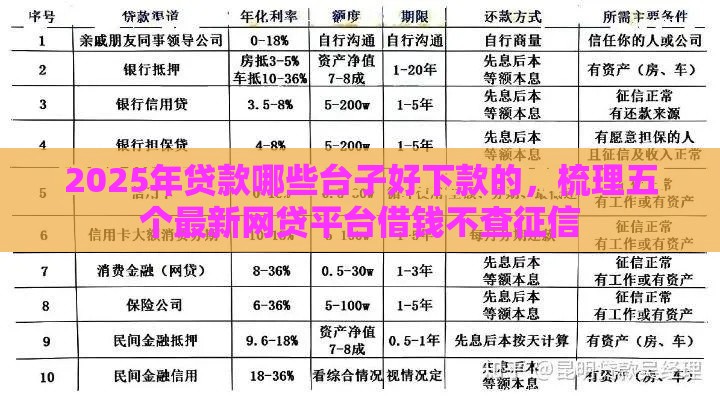 2025年贷款哪些台子好下款的，梳理五个最新网贷平台借钱不查征信