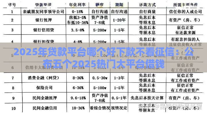 2025年贷款平台哪个好下款不看征信：公布五个2025热门大平台借钱