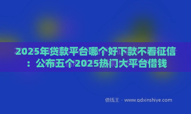 2025年贷款平台哪个好下款不看征信：公布五个2025热门大平台借钱
