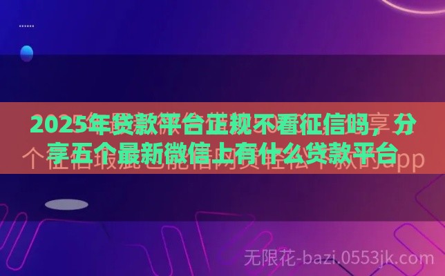 2025年贷款平台正规不看征信吗，分享五个最新微信上有什么贷款平台