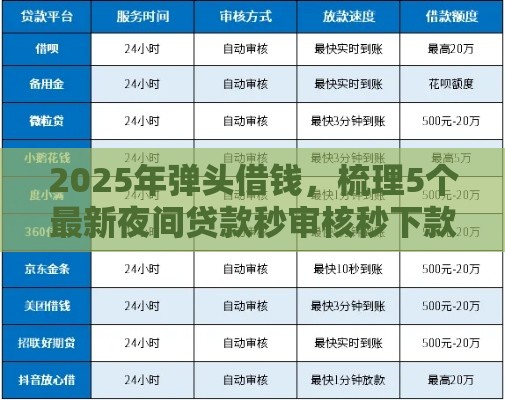 2025年弹头借钱，梳理5个最新夜间贷款秒审核秒下款的平台