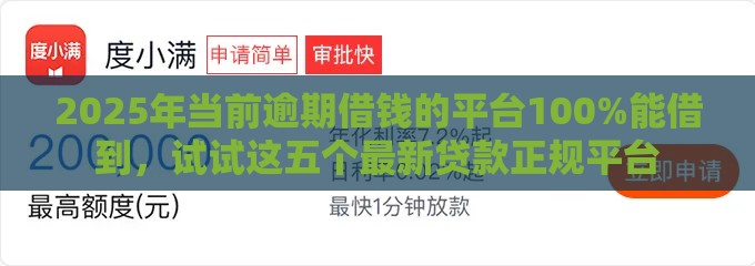 2025年当前逾期借钱的平台100%能借到，试试这五个最新贷款正规平台