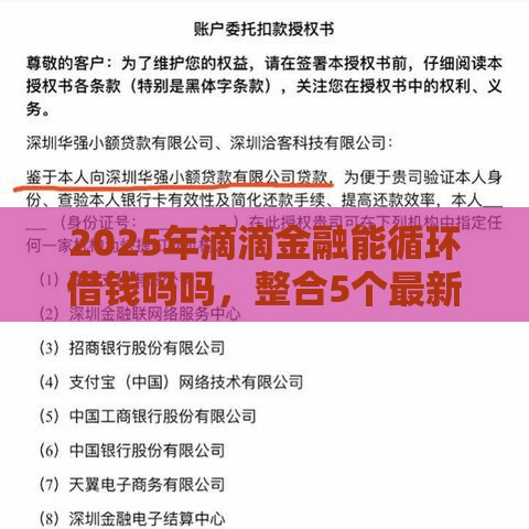 2025年滴滴金融能循环借钱吗吗，整合5个最新网络小额贷款平台