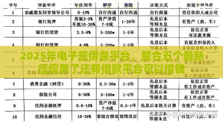 2025年电子签借条平台，整合五个最新征信黑了还有借款平台可以借钱