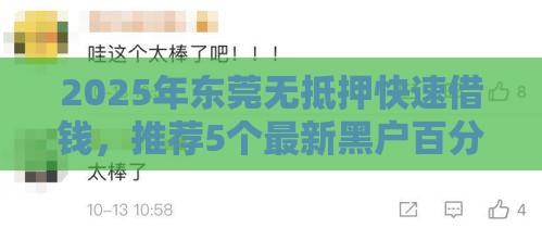 2025年东莞无抵押快速借钱，推荐5个最新黑户百分百下款的平台