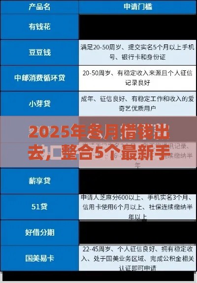 2025年冬月借钱出去，整合5个最新手机分期贷款平台