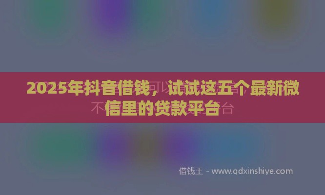 2025年抖音借钱，试试这五个最新微信里的贷款平台