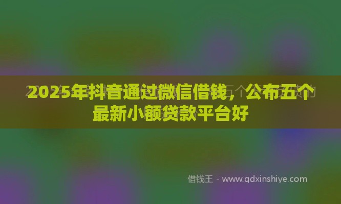 2025年抖音通过微信借钱，公布五个最新小额贷款平台好