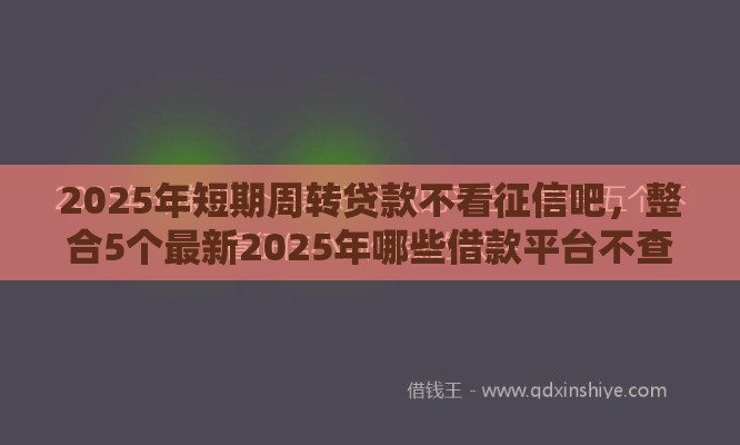 2025年短期周转贷款不看征信吧，整合5个最新2025年哪些借款平台不查征信大数据