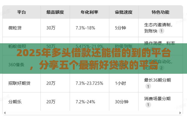 2025年多头借款还能借的到的平台，分享五个最新好贷款的平台