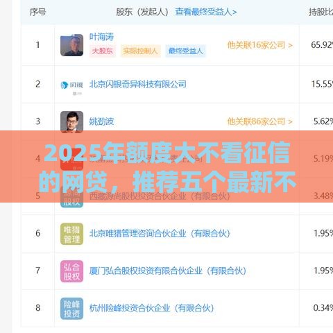 2025年额度大不看征信的网贷，推荐五个最新不征信和大数据的短期网贷适合58岁的平台