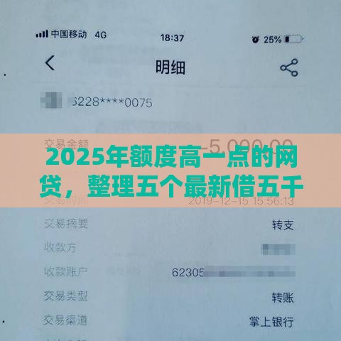 2025年额度高一点的网贷，整理五个最新借五千块钱的秒下的贷款平台