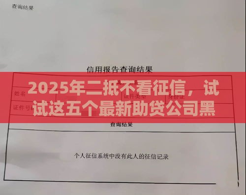 2025年二抵不看征信，试试这五个最新助贷公司黑户口子有什么