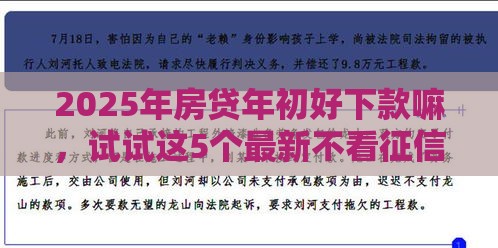 2025年房贷年初好下款嘛，试试这5个最新不看征信不看逾期的借钱平台