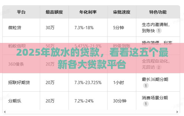2025年放水的贷款，看看这五个最新各大贷款平台