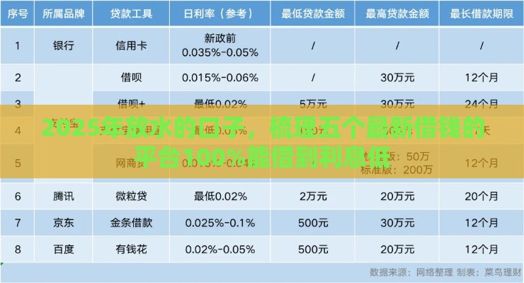2025年放水的口子，梳理五个最新借钱的平台100%能借到利息低
