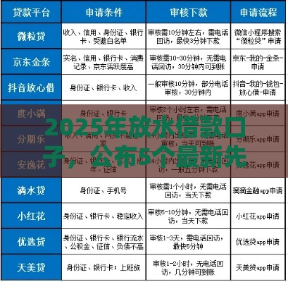 2025年放水借款口子，公布5个最新先息后本正规贷款平台