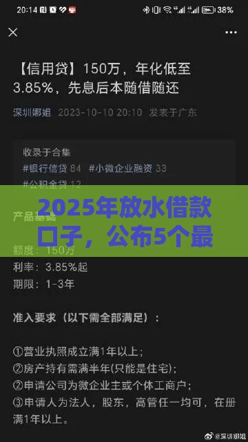 2025年放水借款口子，公布5个最新先息后本正规贷款平台