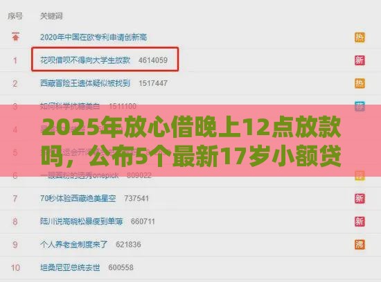 2025年放心借晚上12点放款吗，公布5个最新17岁小额贷款平台