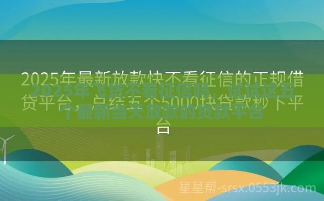 2025年飞贷不看征信吗，试试这五个最新当天放款的贷款平台