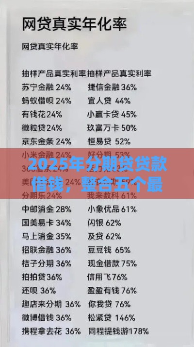 2025年分期贷贷款借钱，整合五个最新中国贷款平台