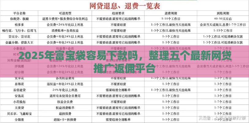 2025年富宝袋容易下款吗，整理五个最新网贷推广返佣平台