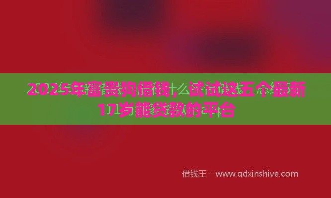 2025年富贵狗借钱,试试这五个最新17岁能贷款的平台 2025年富贵狗借钱,试试这五个最新17岁能贷款的平台