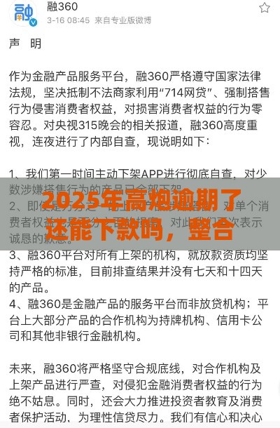 2025年高炮逾期了还能下款吗，整合5个最新大额贷款平台